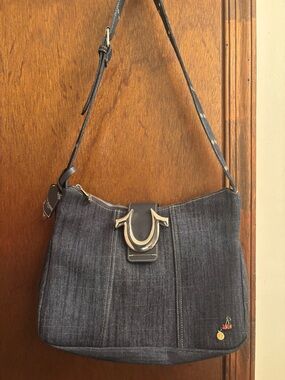 Denim Shoulder Bag with Silver Accent